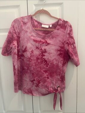 Belle by Kim Gravel Pink Tie-Dye Short Sleeve Top with Side Tie